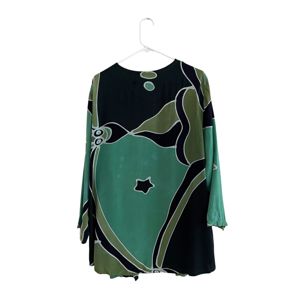 Tropical Batik Hawaii Kimono Cardigan Green Medium (8) - Picture 3 of 7